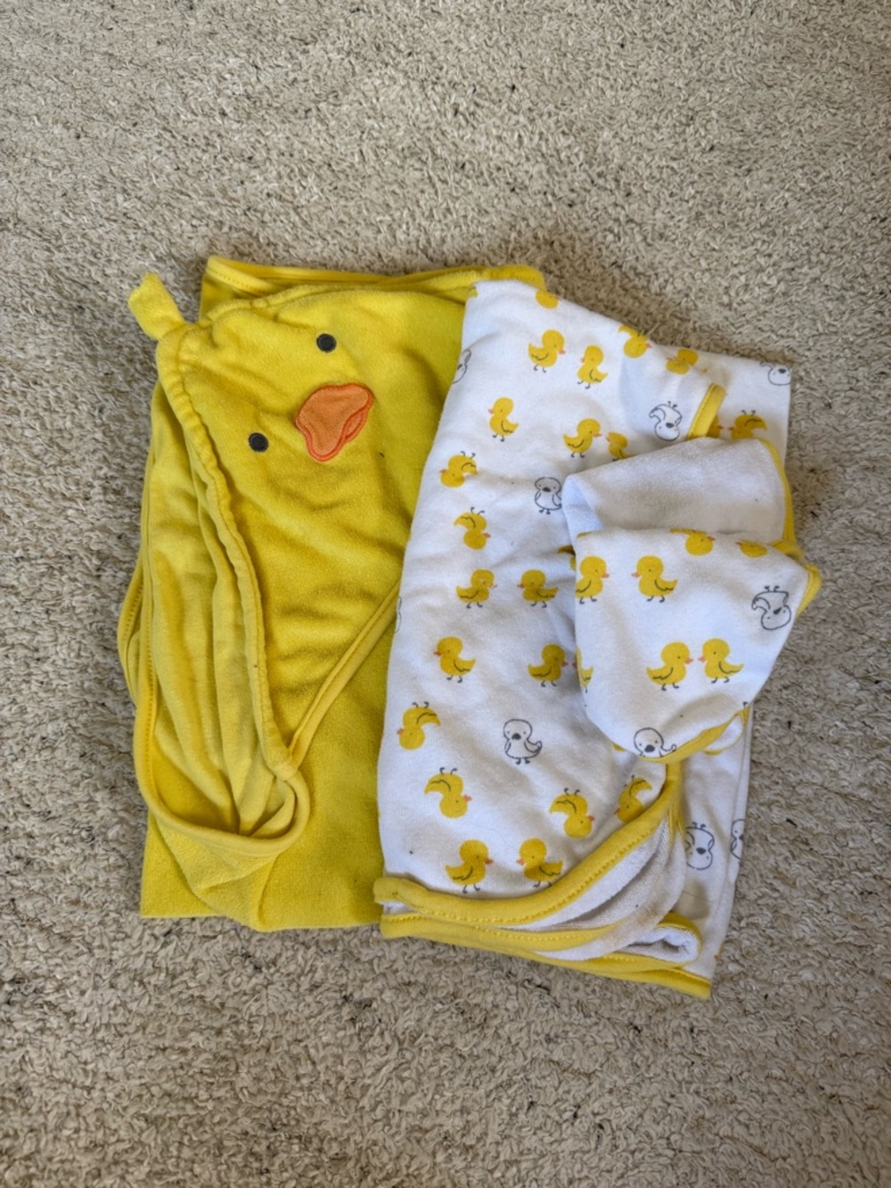 Yellow Duck Baby Hooded Towel & Swaddle Set with washcloths